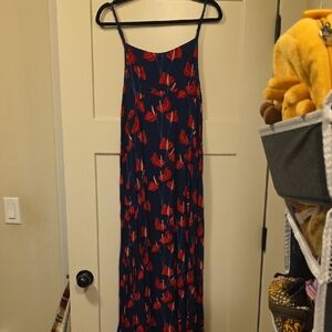 Ava Sky Fighting Eel Anthurium Navy Maxi Dress with Red Floral Print size XS
